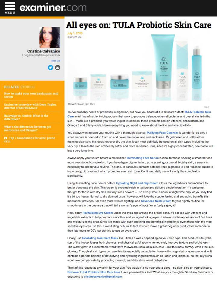 All eyes on: TULA Probiotic Skin Care - Examiner.com
